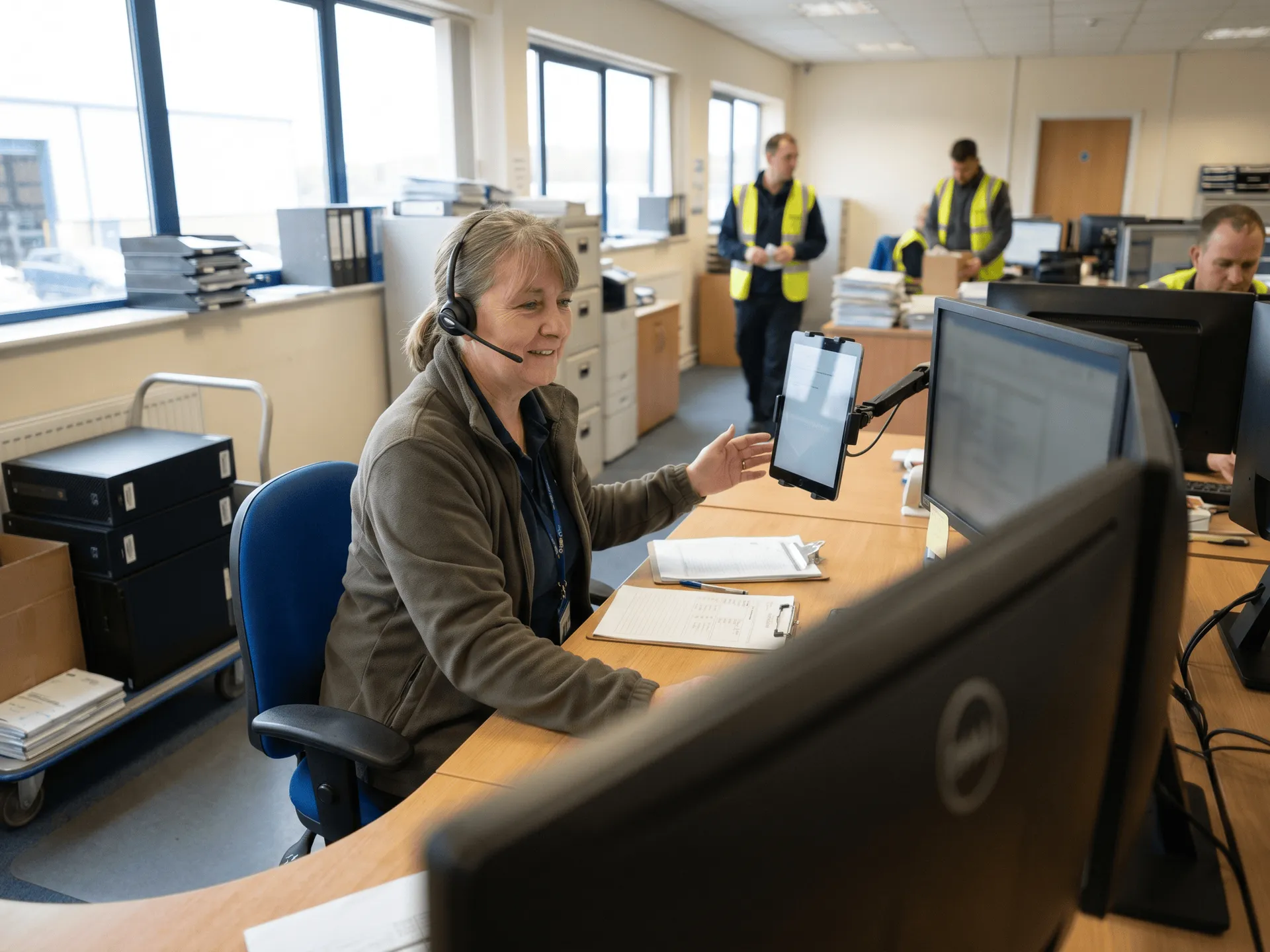 Medewerker van de Ctrack-helpdesk helpt een klant via de headset